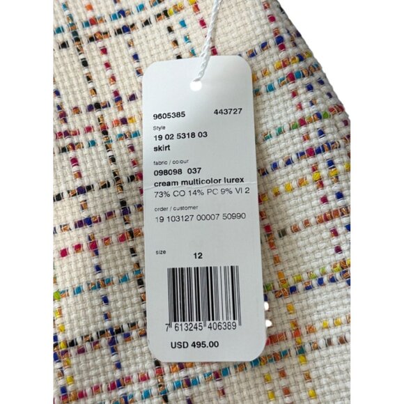 Akris Punto Lurex Fringed Hem Tweed Skirt Cream Multicolor Career US Size 12 NEW - Picture 6 of 11